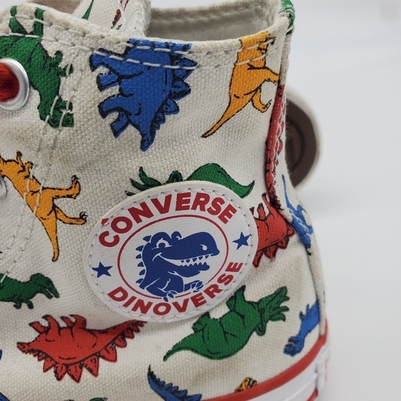 Converse Shoes Youth 1 Chuck Taylor High Dinosaurs Canvas White Red A01668F - Picture 8 of 14